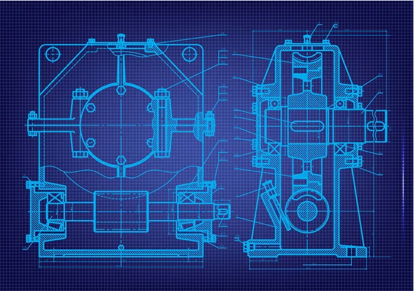 Dibujos de construcción de máquinas sobre un fondo azul — Archivo Imágenes Vectoriales