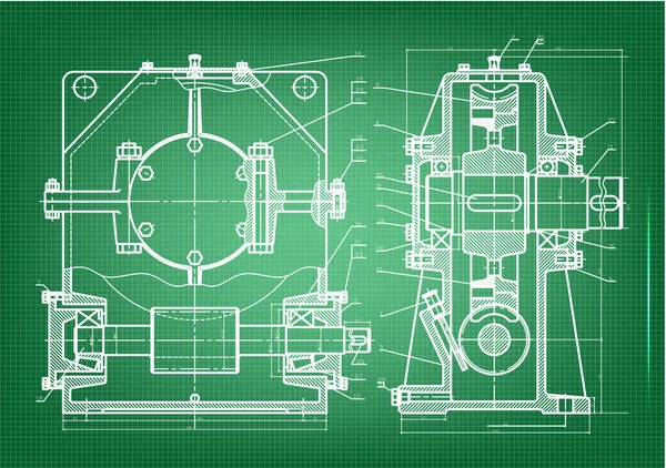 Desenhos de construção de máquinas sobre um fundo verde — Vetor de Stock
