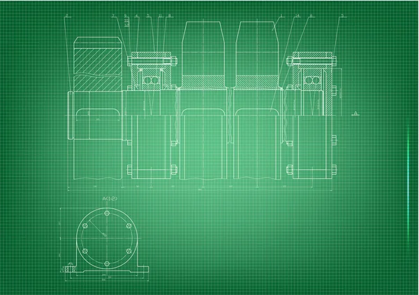 Machine οικοδόμηση σχέδια σε πράσινο φόντο — Διανυσματικό Αρχείο