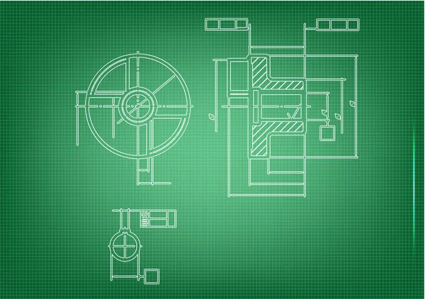 Machine οικοδόμηση σχέδια σε πράσινο φόντο — Διανυσματικό Αρχείο