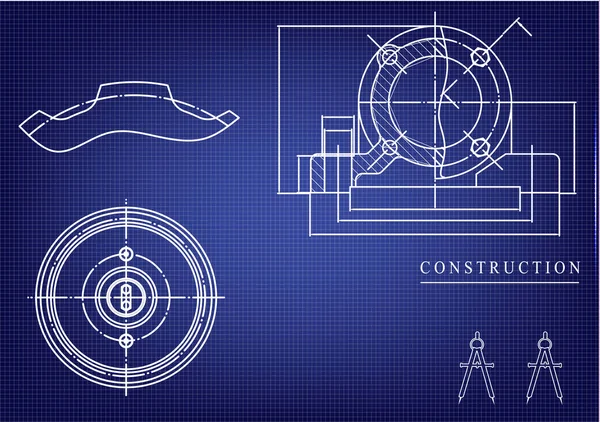 Dibujos de construcción de máquinas sobre un fondo azul — Archivo Imágenes Vectoriales