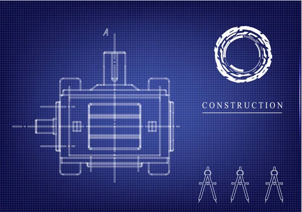 Disegni di costruzione di macchine su sfondo blu — Vettoriale Stock