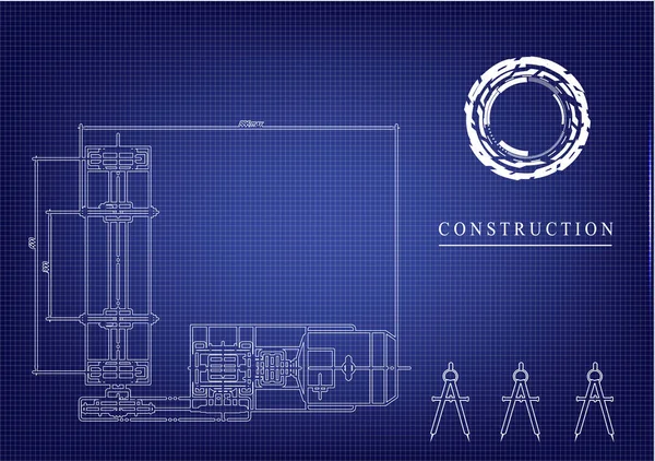 青色の背景に機械建物図面 — ストックベクタ