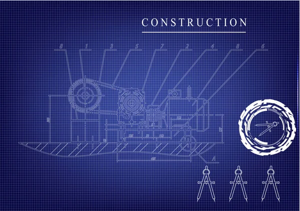 Машинно-будівельні креслення на синьому фоні — стоковий вектор