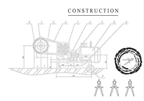 Maschinenbau-Zeichnungen auf weißem Hintergrund — Stockvektor