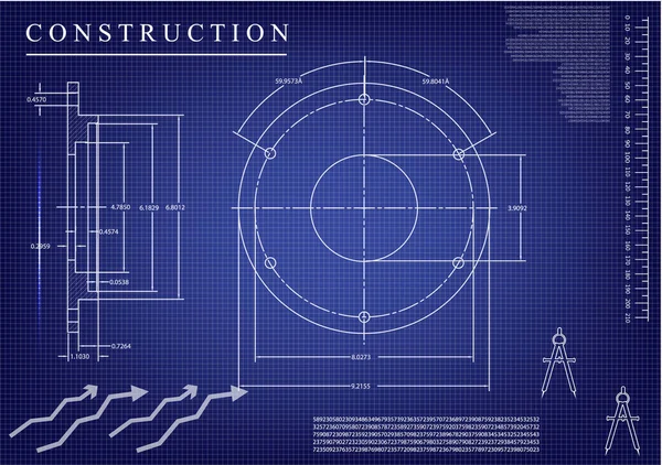 Dessins de construction mécanique sur fond bleu — Image vectorielle