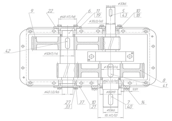 Dibujos de construcción de máquinas sobre un fondo blanco — Vector de stock