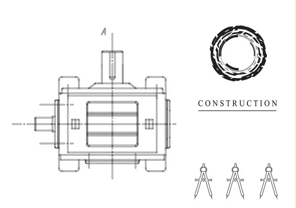 Maschinenbau-Zeichnungen auf weißem Hintergrund — Stockvektor