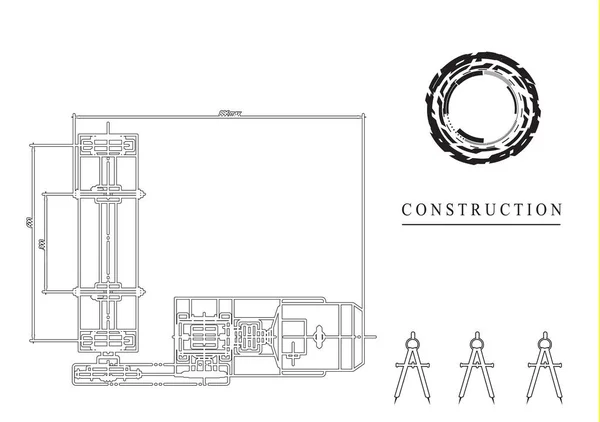 Maschinenbau-Zeichnungen auf weißem Hintergrund — Stockvektor