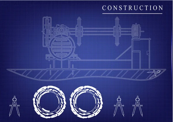 Dibujos de construcción de máquinas sobre un fondo azul — Archivo Imágenes Vectoriales