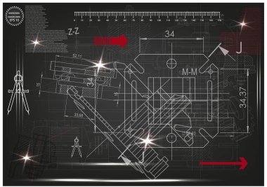 Makine yapım çizimler siyah bir arka plan üzerinde