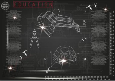 Makine yapım çizimler siyah bir arka plan üzerinde