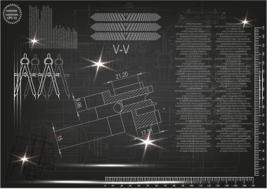 Makine yapım çizimler siyah bir arka plan üzerinde