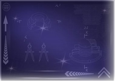 Mavi bir arka plan üzerinde makine yapım çizimleri