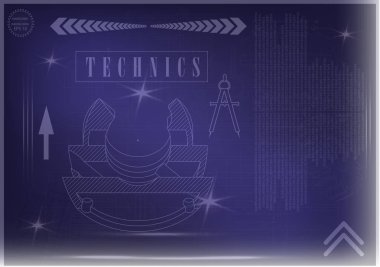 Mavi bir arka plan üzerinde makine yapım çizimleri