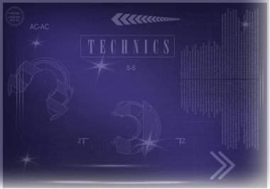 Mavi bir arka plan üzerinde makine yapım çizimleri