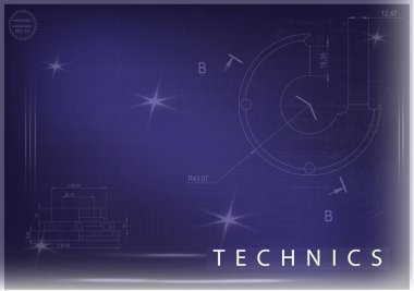 Mavi bir arka plan üzerinde makine yapım çizimleri