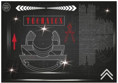 Makine yapım çizimler siyah bir arka plan üzerinde