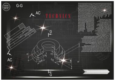 Makine yapım çizimler siyah bir arka plan üzerinde