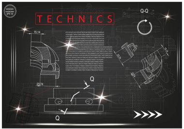 Makine yapım çizimler siyah bir arka plan üzerinde