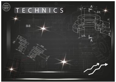 Makine yapım çizimler siyah bir arka plan üzerinde