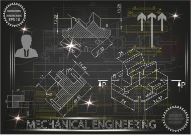 Makine yapım çizimler siyah bir arka plan üzerinde