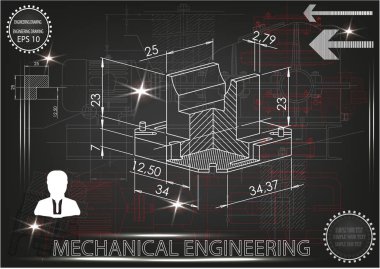 Makine yapım çizimler siyah bir arka plan üzerinde