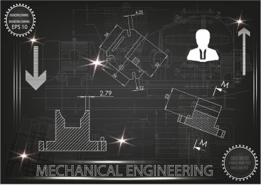 Makine yapım çizimler siyah bir arka plan üzerinde