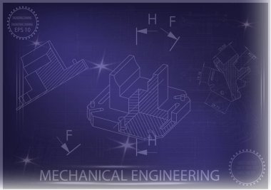 Mavi bir arka plan üzerinde makine yapım çizimleri