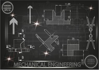 Makine yapım çizimler siyah bir arka plan üzerinde