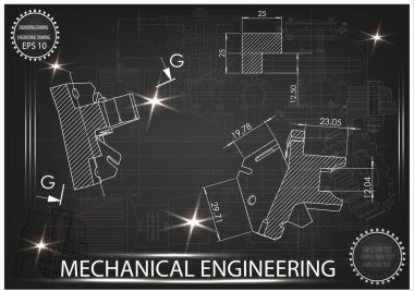Makine yapım çizimler siyah bir arka plan üzerinde