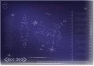 Mavi bir arka plan üzerinde makine yapım çizimleri