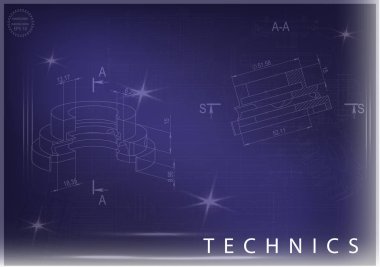Mavi bir arka plan üzerinde makine yapım çizimleri