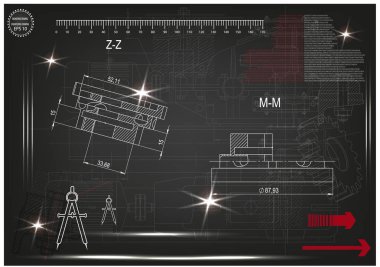Makine yapım çizimler siyah bir arka plan üzerinde