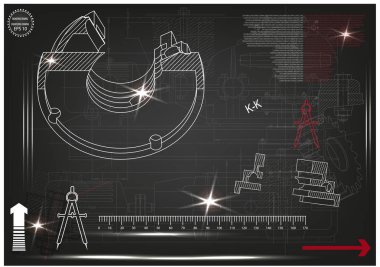Makine yapım çizimler siyah bir arka plan üzerinde