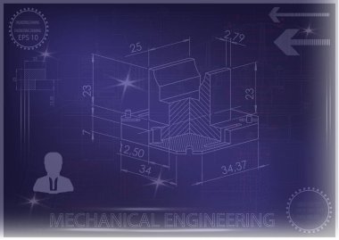 Mavi bir arka plan üzerinde makine yapım çizimleri