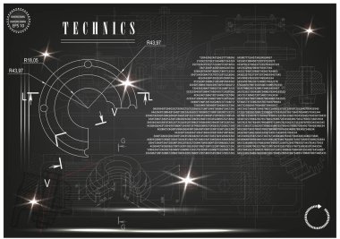 Makine yapım çizimler siyah bir arka plan üzerinde