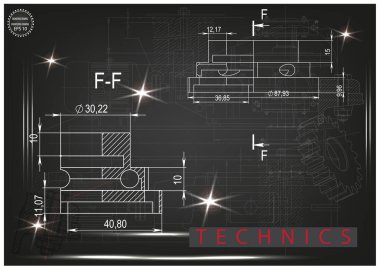 Makine yapım çizimler siyah bir arka plan üzerinde