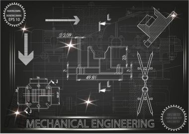 Makine yapım çizimler siyah bir arka plan üzerinde