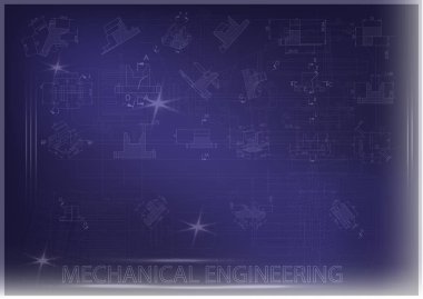 Mavi bir arka plan üzerinde makine yapım çizimleri