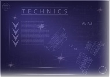 Mavi bir arka plan üzerinde makine yapım çizimleri