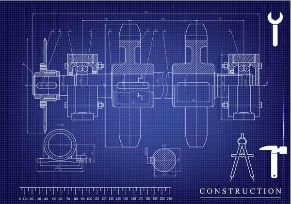 Dibujos de construcción de máquinas sobre un fondo azul — Archivo Imágenes Vectoriales