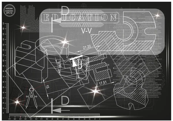 黑色背景上的机械图纸 — 图库矢量图片