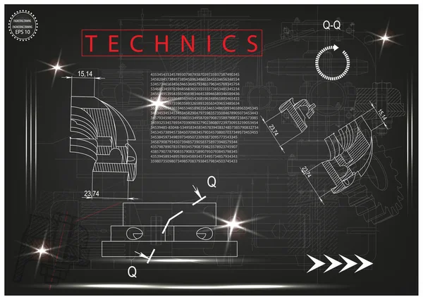 Машиностроительные рисунки на черном фоне — стоковый вектор