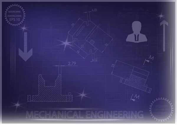 Dibujos de construcción de máquinas sobre un fondo azul — Vector de stock