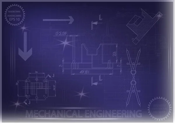 Dibujos de construcción de máquinas sobre un fondo azul — Archivo Imágenes Vectoriales