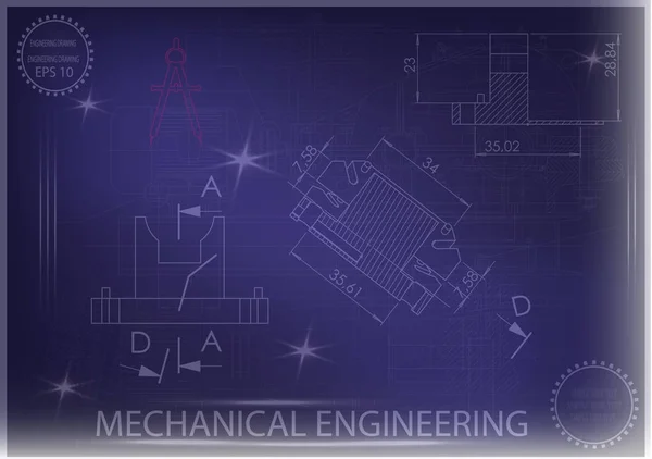 Maschinenbau-Zeichnungen auf blauem Hintergrund — Stockvektor