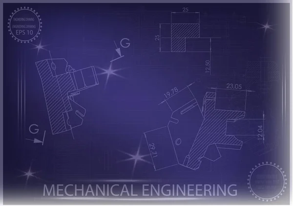 Maschinenbau-Zeichnungen auf blauem Hintergrund — Stockvektor