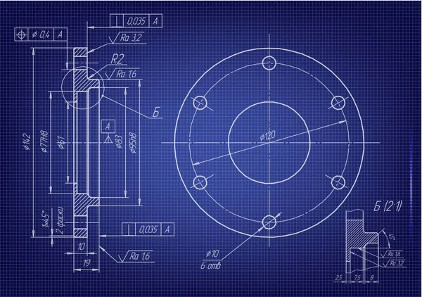 Mavi bir arka plan üzerinde makine yapım çizimleri — Stok Vektör