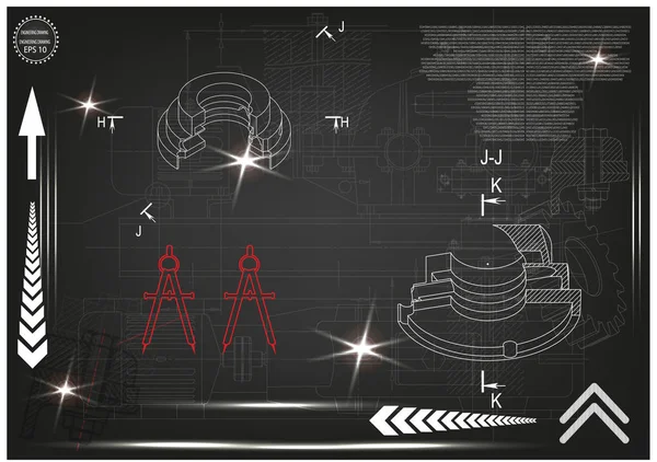 Makine yapım çizimler siyah bir arka plan üzerinde